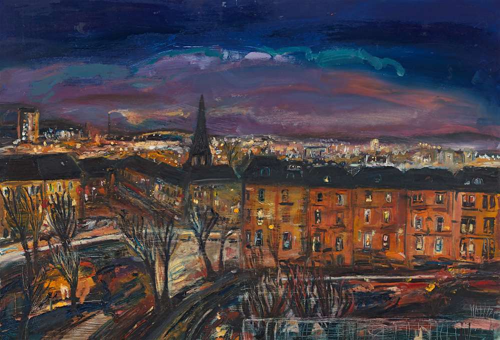 West End At Night giclee prints by the Glasgow artist Katie Pope 